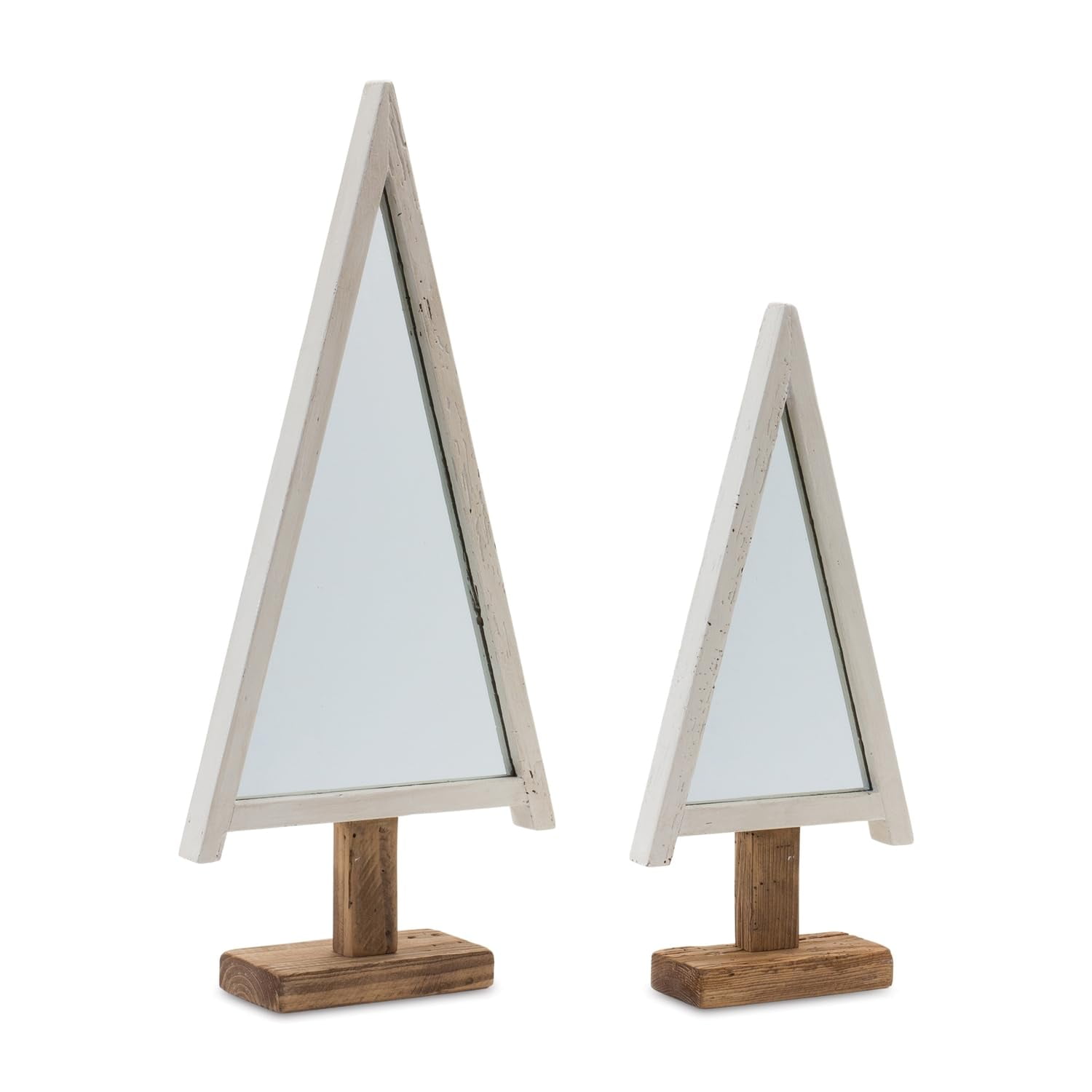 Set of 2 White and Silver Framed Mirror Pine Trees