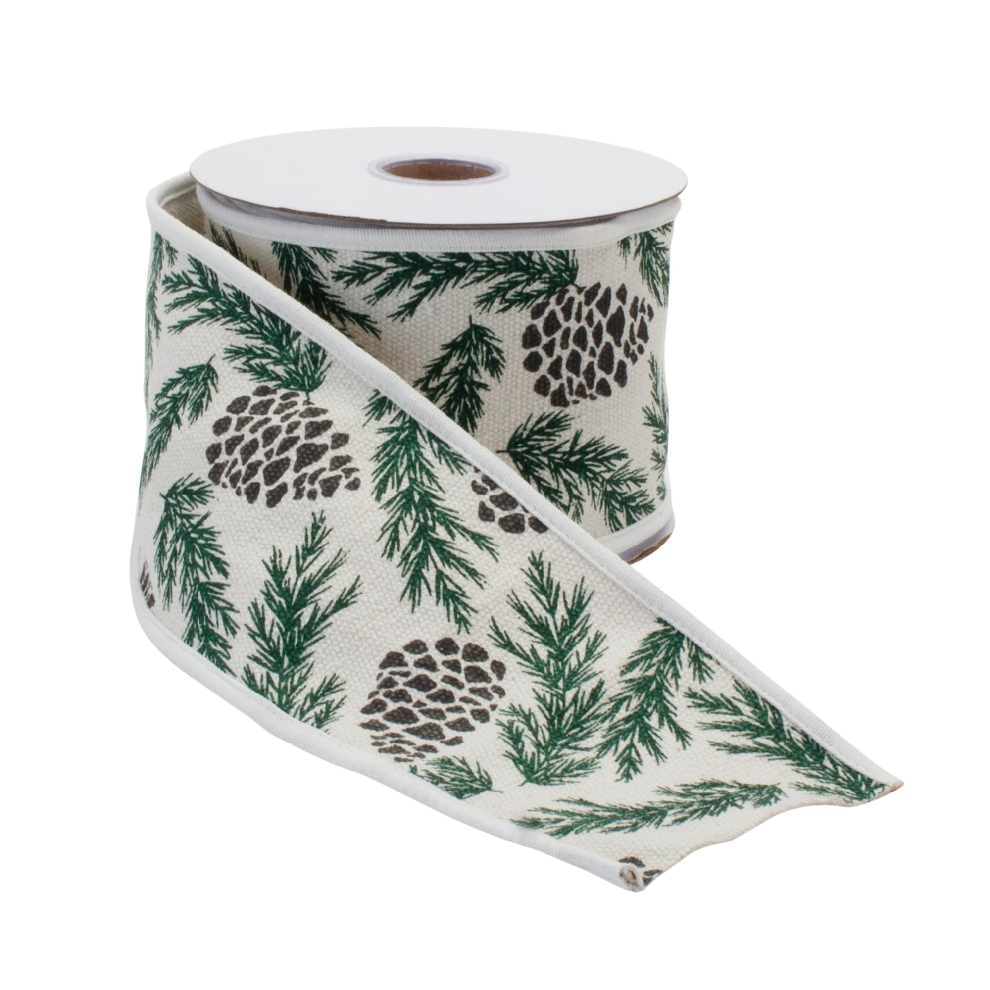 Melrose 91736DS 4 in. x 5 Yard Cotton Wired Ribbon, White & Green