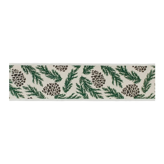 Melrose Pine and Pinecone Wired Christmas Craft Ribbon - 4" x 5 Yards - White and Green