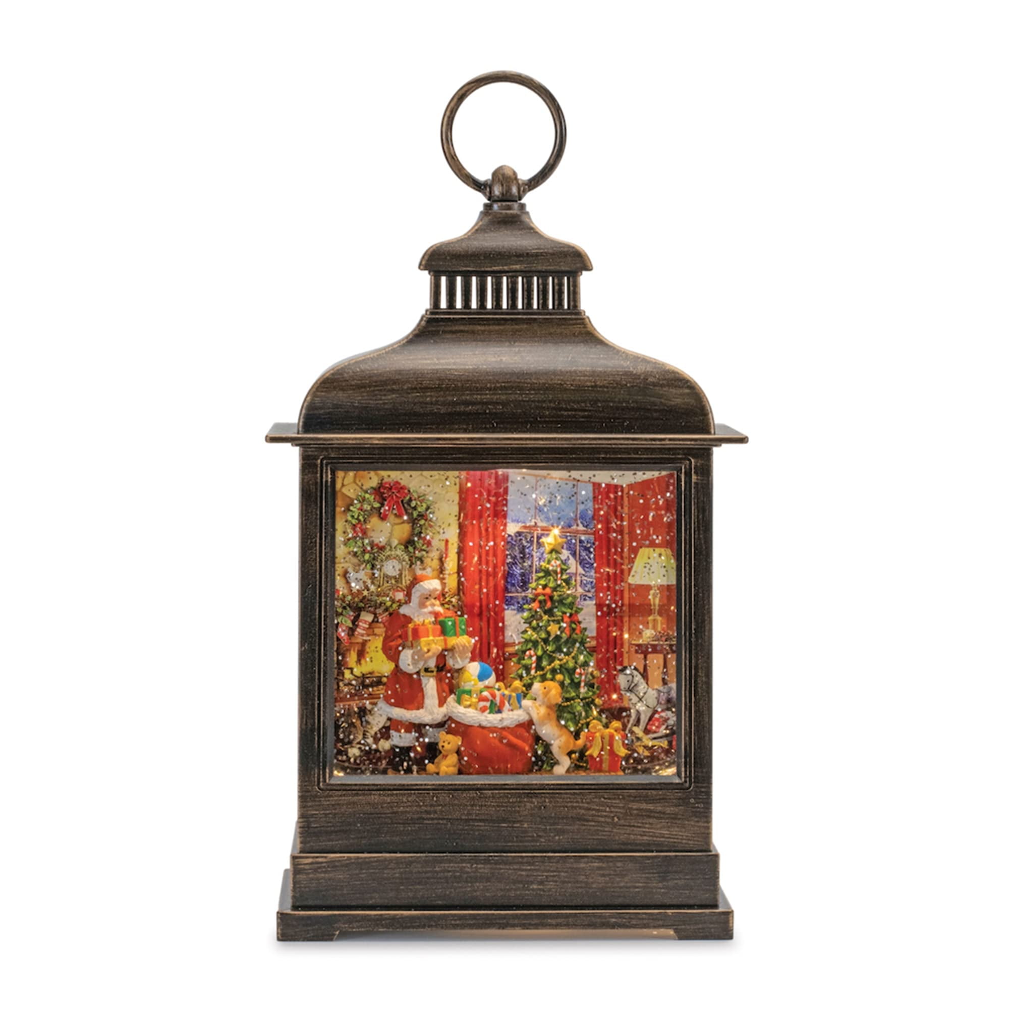 LED Snow Globe Lantern With Stacking Gnomes - 9.75 Inch Lighted Christmas Decoration With Timer Function