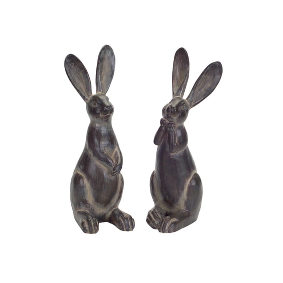 Melrose Rabbit Outdoor Statues - 11.5" - Black - Set of 2