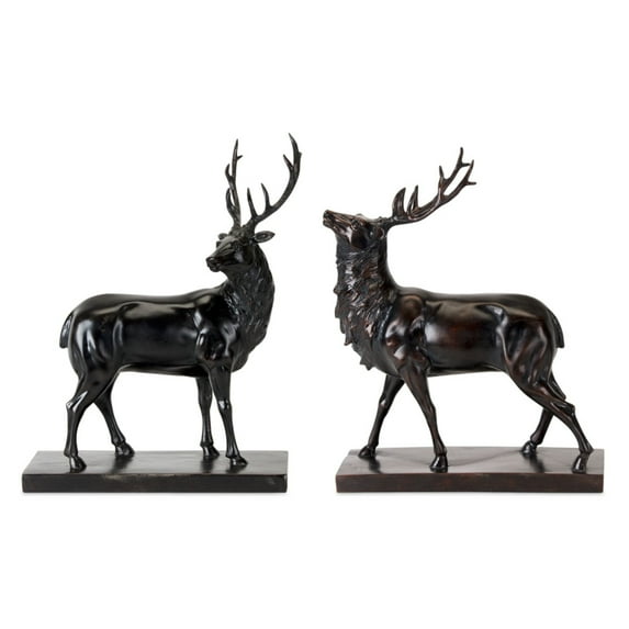 Melrose Resin Set Of 2 Deer Statue With Black Finish 80685DS