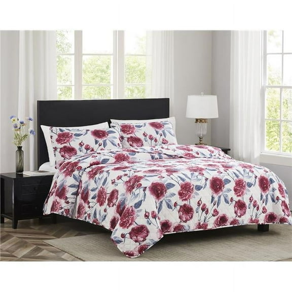 Melrose Rose Stitched OB Quilt - Queen Size - 3 Piece