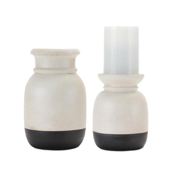 Melrose International LLC Candle Holder (Set of 2) 6.25"H, 8.25"H Ceramic