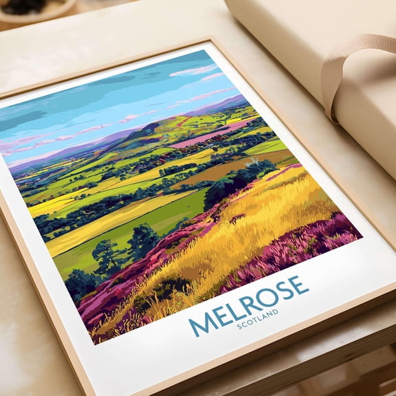 Melrose Scotland Eildon Hills Travel Print Scottish Borders Poster Landscape Wall Art Scot