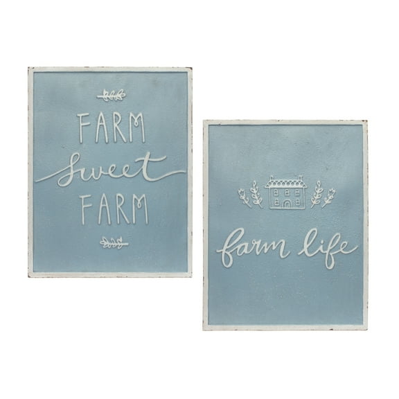 Melrose Set Of 2 Metal Farm Sign With Blue Finish 85630DS