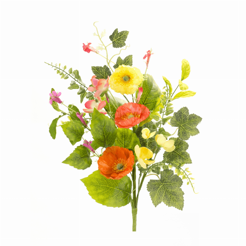 Vibrant Multicolor Polyester Poppy Spray Arrangement - Set of 6