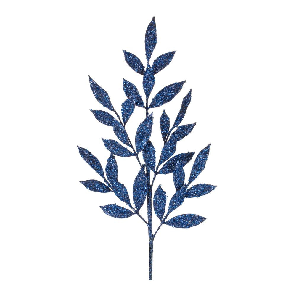 Melrose Set of 12 Blue Glittered Leaf Artificial Christmas Sprays 31"