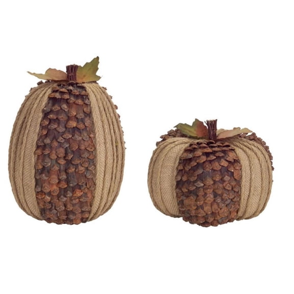 Melrose Set of 2 Brown Pine Cone Pumpkin Halloween Tabletop Decors 10"