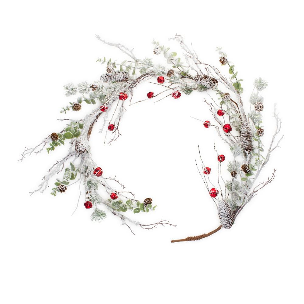 Frosted Pinecone & Sleigh Bell Winter Garland Set, 5' x 8"