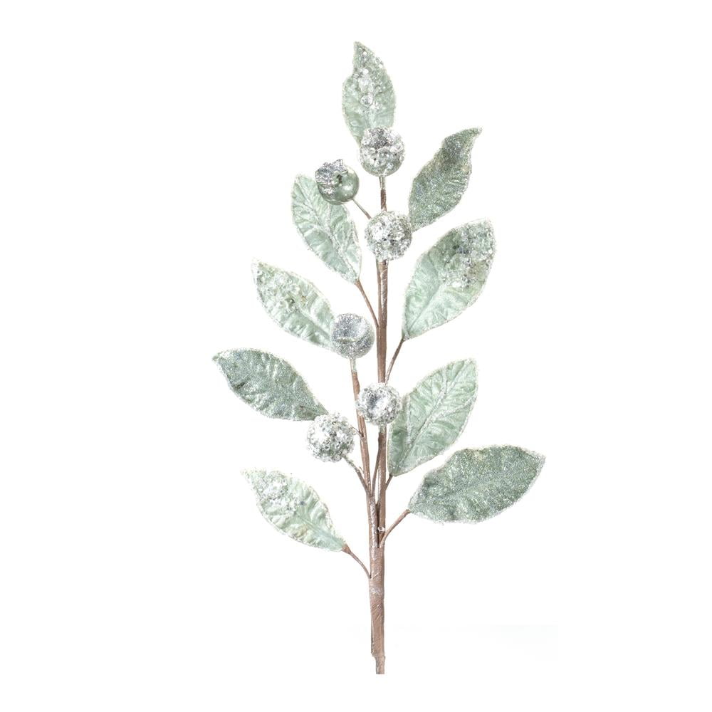 Wintry Sage Green Glittered Pod Leaf Spray Set