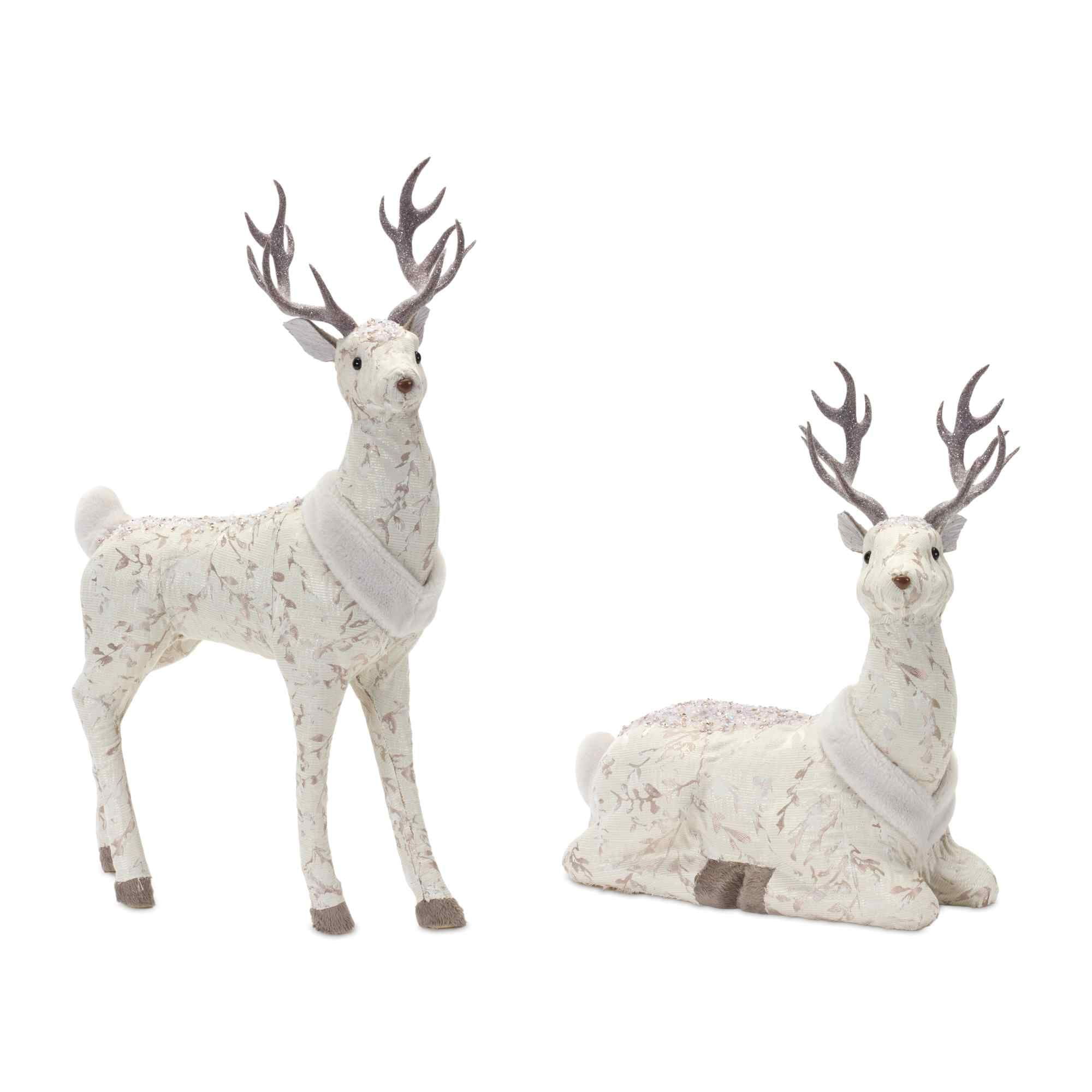 Melrose Set of 2 Plush Floral Deer Christmas Tabletop Figurines 20.5