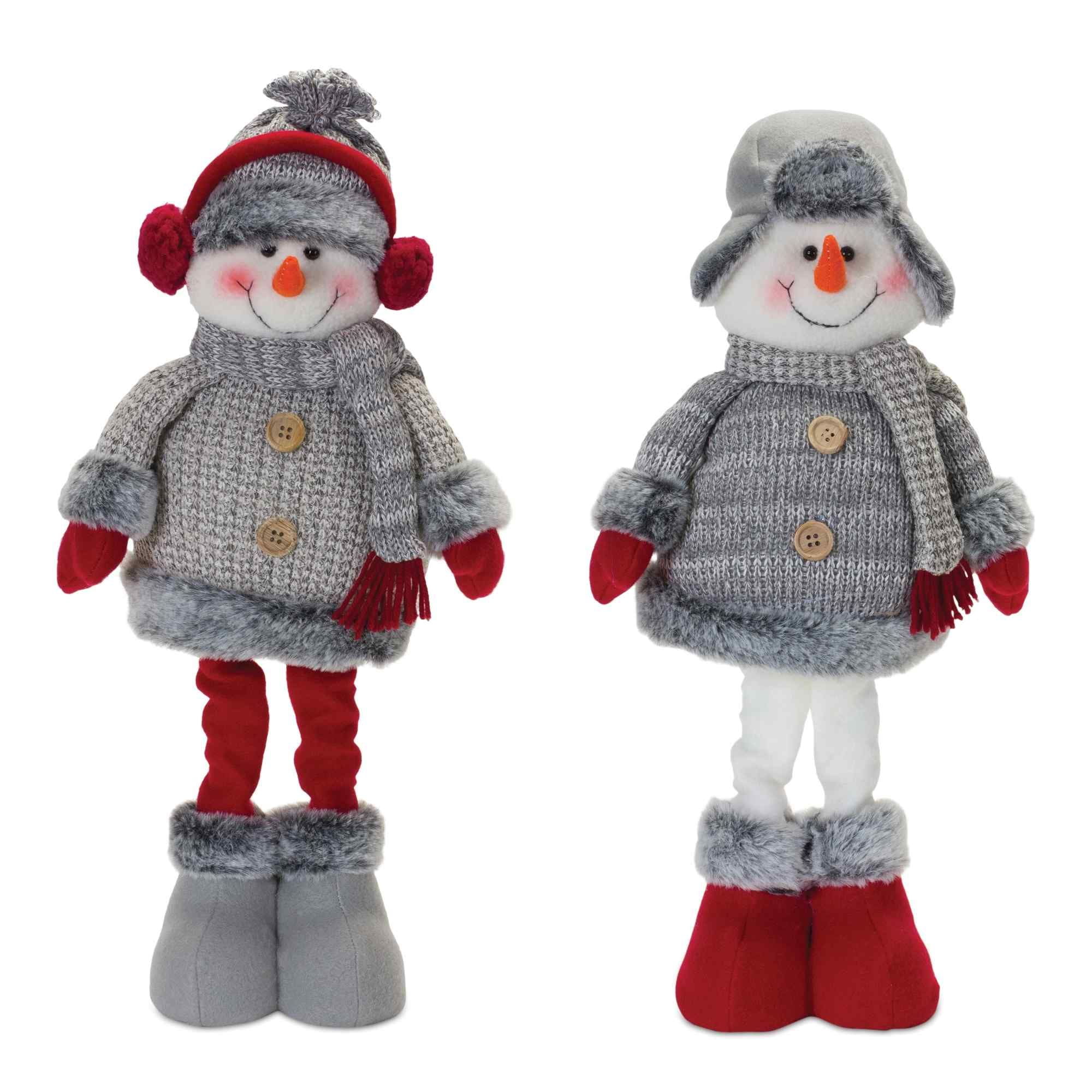 Melrose Set of 2 Plush Snowmen Christmas Tabletop Decorations 17.5