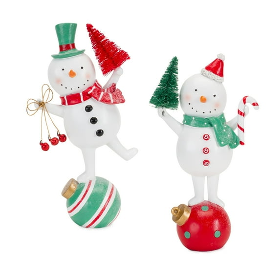 Melrose Set of 2 Snowman on Ornament Christmas Figurines 6.25"
