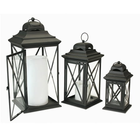 Melrose Set of 3 Black Traditional Style Candle Lanterns 22"