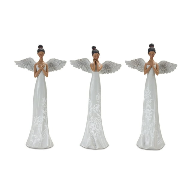 Melrose Set of 3 Floral Etched Angel Tabletop Figurines 12.5"