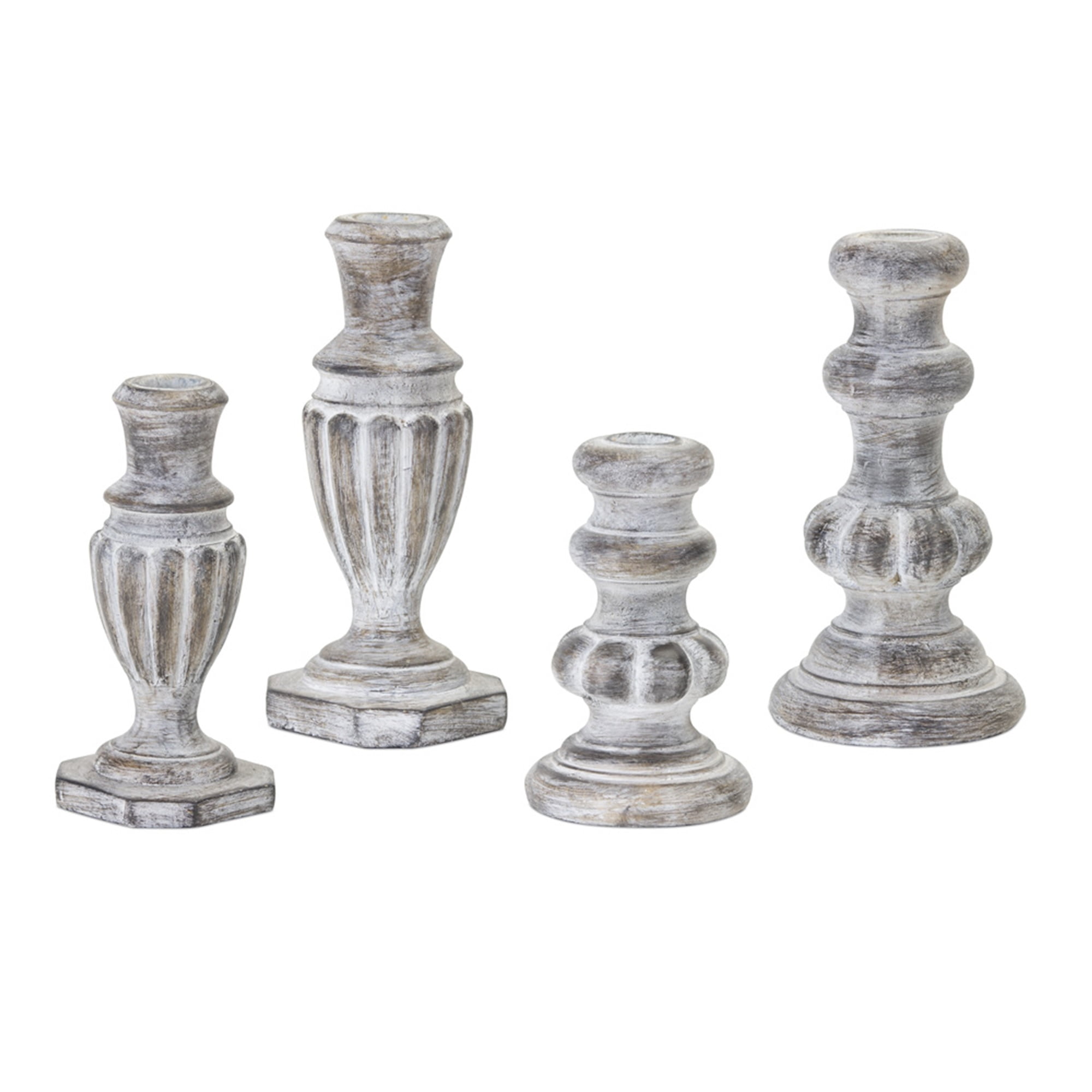 Weathered White-Washed Cement Candlestick Set