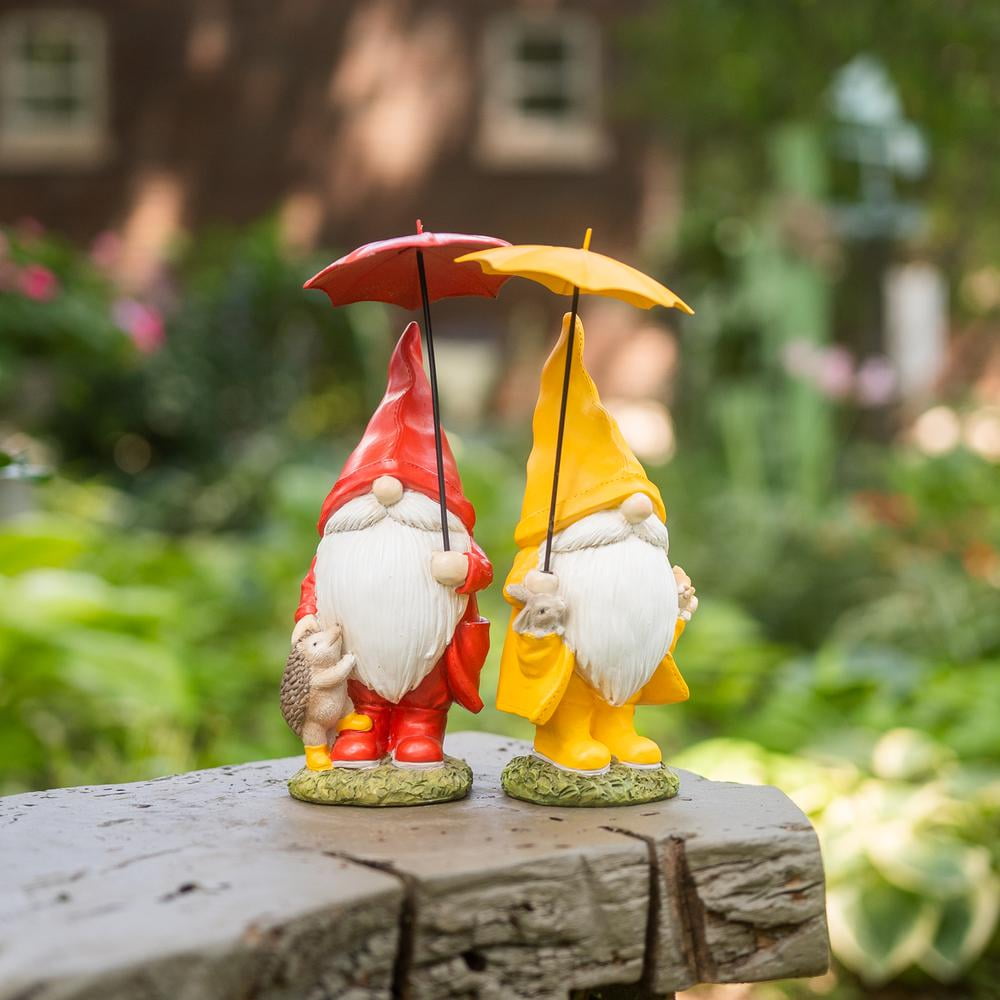 Whimsical Multicolor Resin Garden Gnomes with Umbrellas, Set of 4