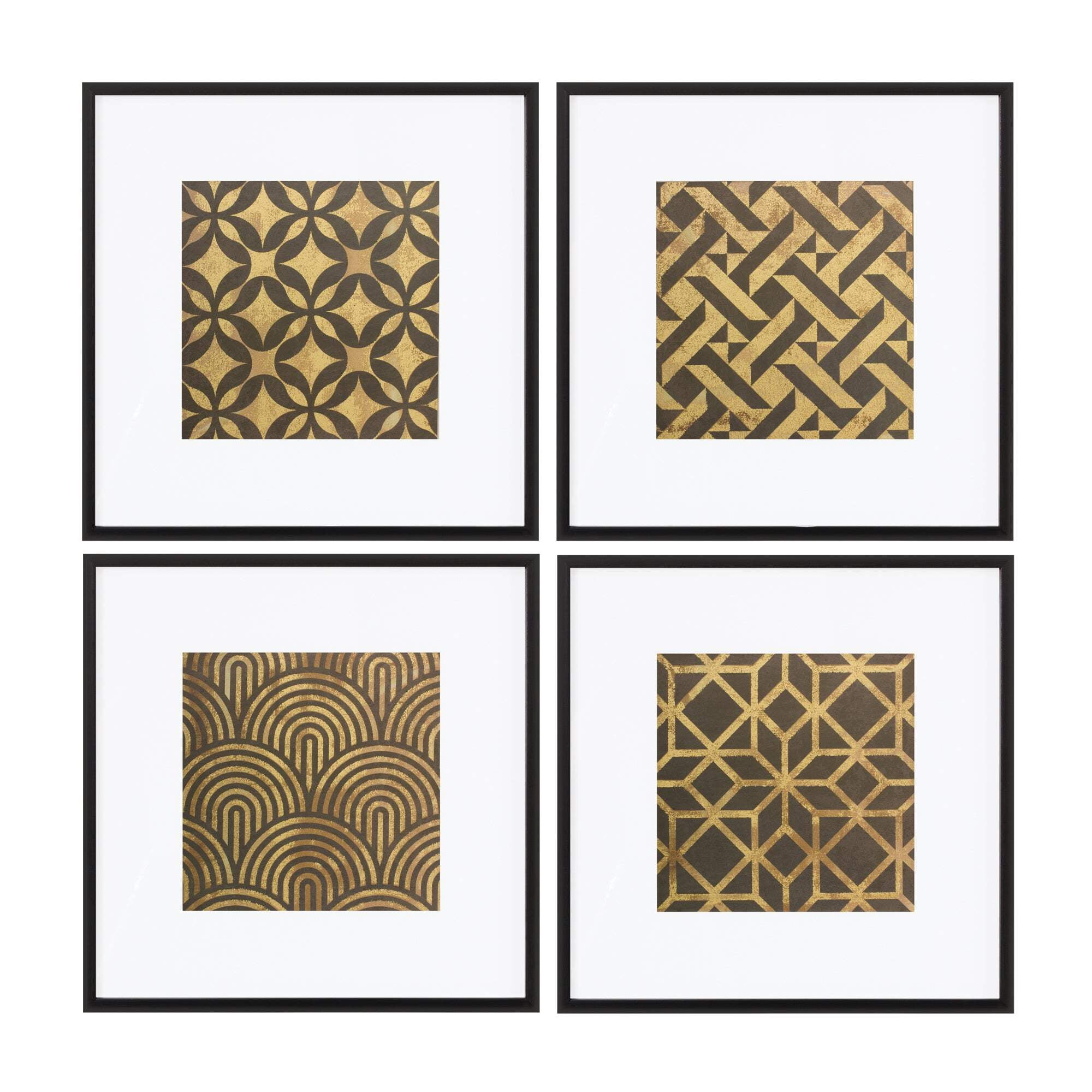 Melrose 20" Gold and Brown Art Deco Geometric Framed Prints Set