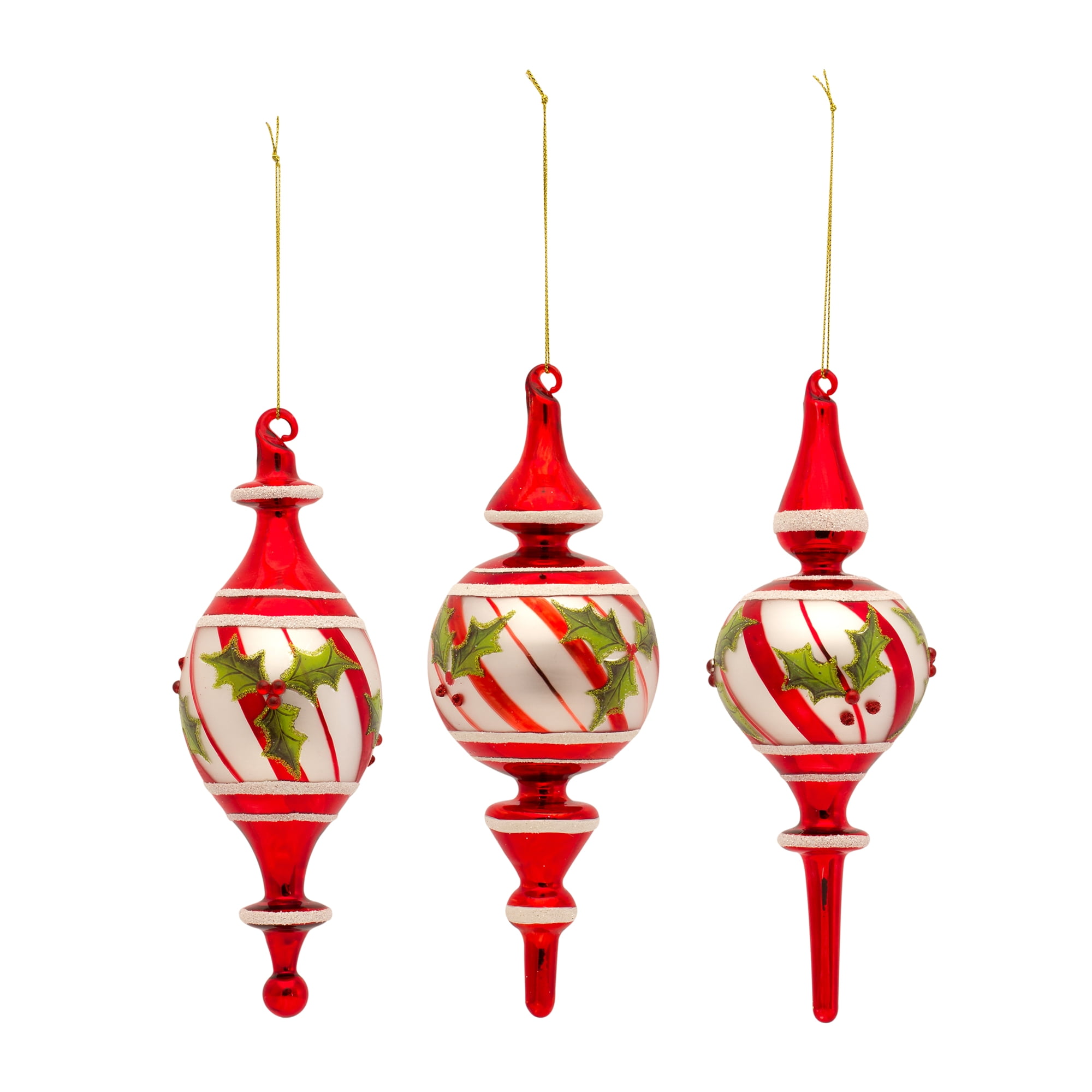 Melrose Set of 6 Red and White Glass Christmas Drop Ornaments 8.75