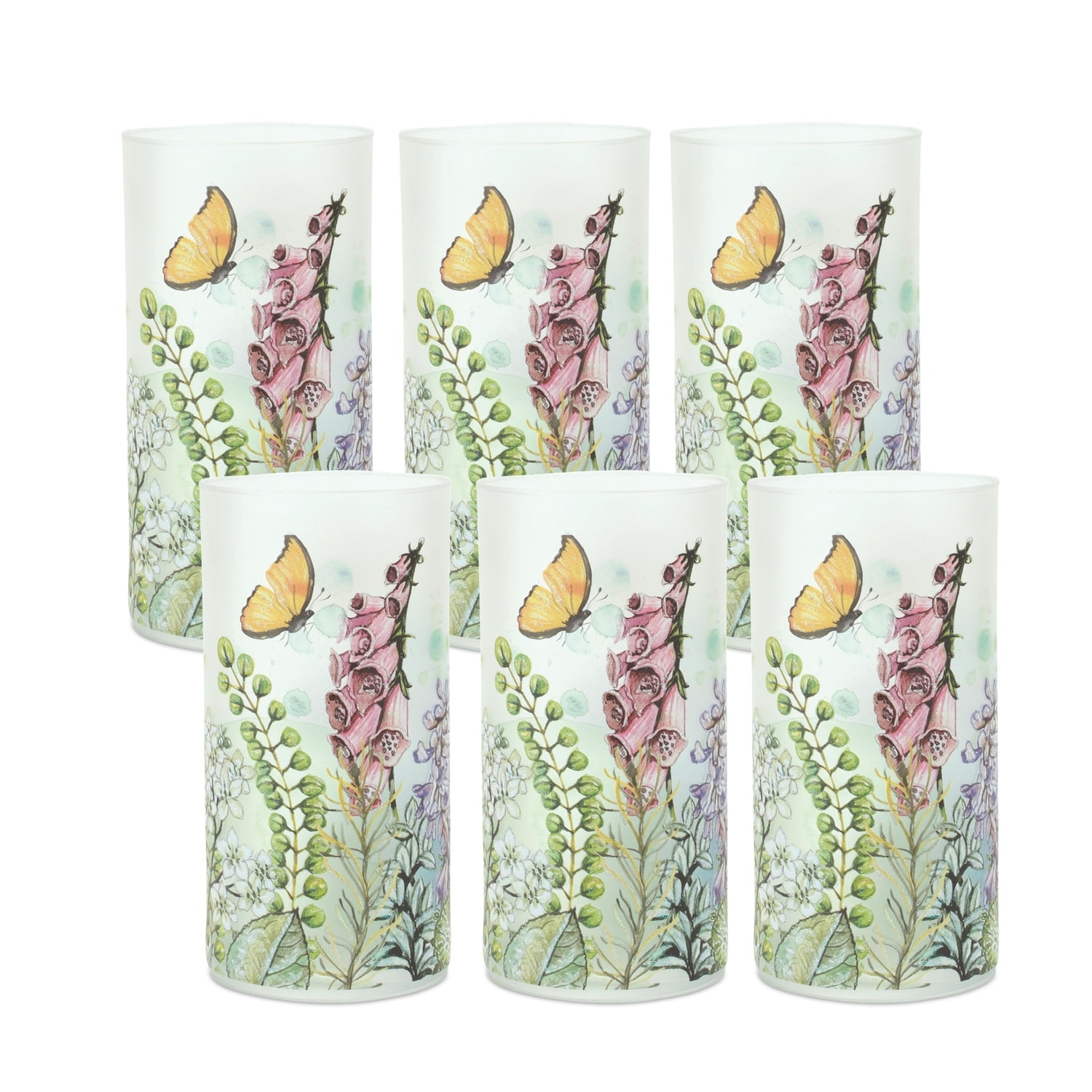 Melrose Set of 6 White Floral Butterfly Votive Candle Holders 8