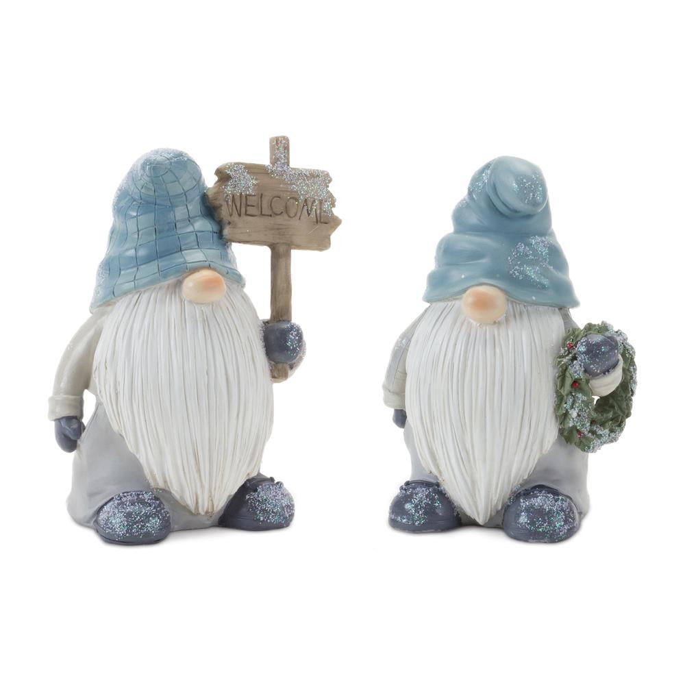 Winter Blue and Grey Glitter Frosted Gnome Figurines Set