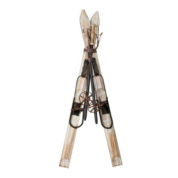 Melrose Skis with Poles Christmas Decoration - 36" - Brown and White