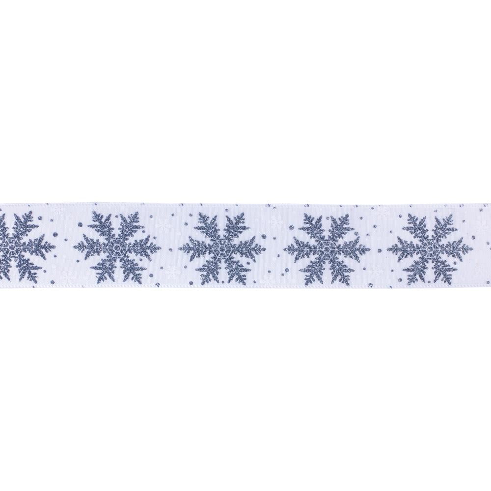 Melrose Snowflake Christmas Wired Craft Ribbon - 2.5" x 20 Yards - White and Silver