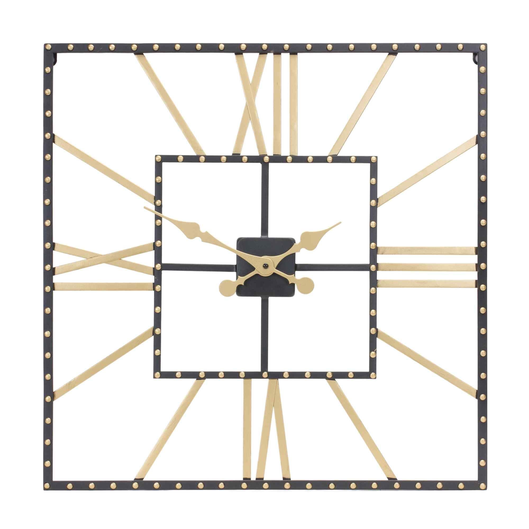 Melrose 23.5" Black and Gold Metal Square Wall Clock