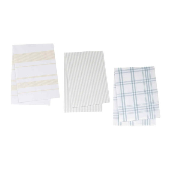 Melrose Striped and Gingham Kitchen Cotton Tea Towels - 28" - Set of 3