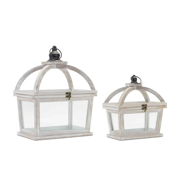Melrose Tapered Wooden Candle Lanterns with Open Lid 16" - White - Set of 2