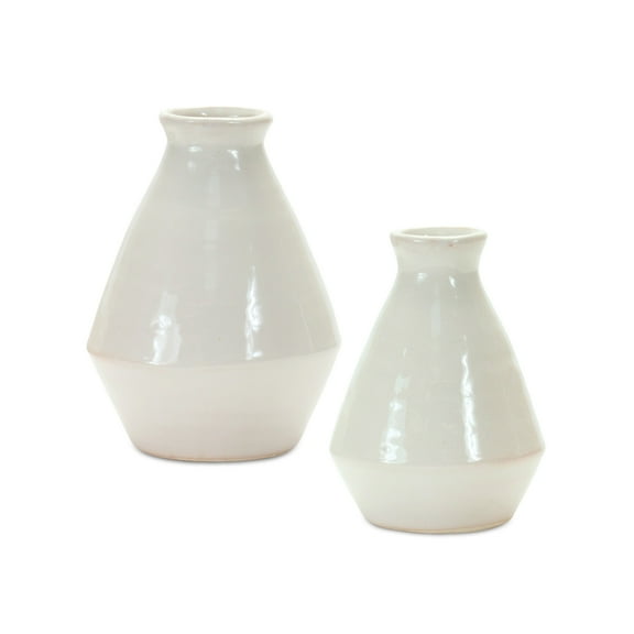 Melrose Set of 2 White Glazed Vase 6.25"