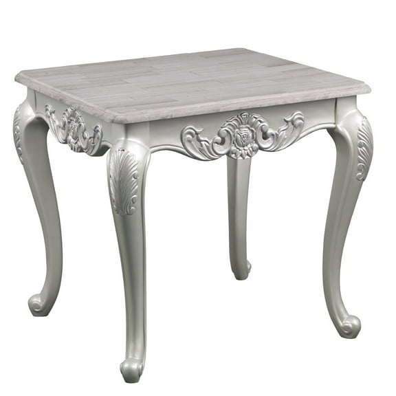 Melrose Traditional Silver Wood End Table - 27"H, Durable MDF, Parsons Base, Elegant Living Room Accent, No Assembly, Vietnam