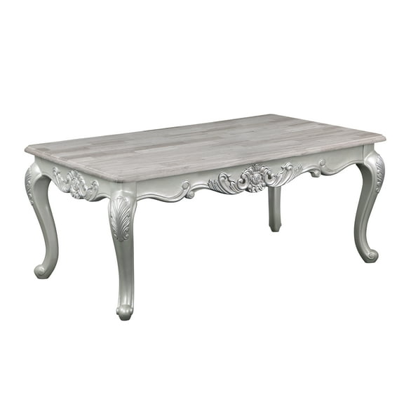 Melrose Traditional Style Coffee Table: Silver Finish Wood, 48" L x 28" W x 19" H, Elegant Champagne Gray Tone, Parsons Base, Open Storage, Assembled Living Room Furniture, Vietnam Made