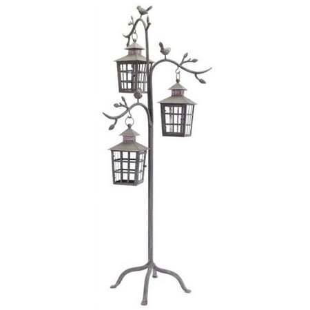 Melrose Votive Candle Holder Lantern Tree with Bird Accents - 42" - Gray