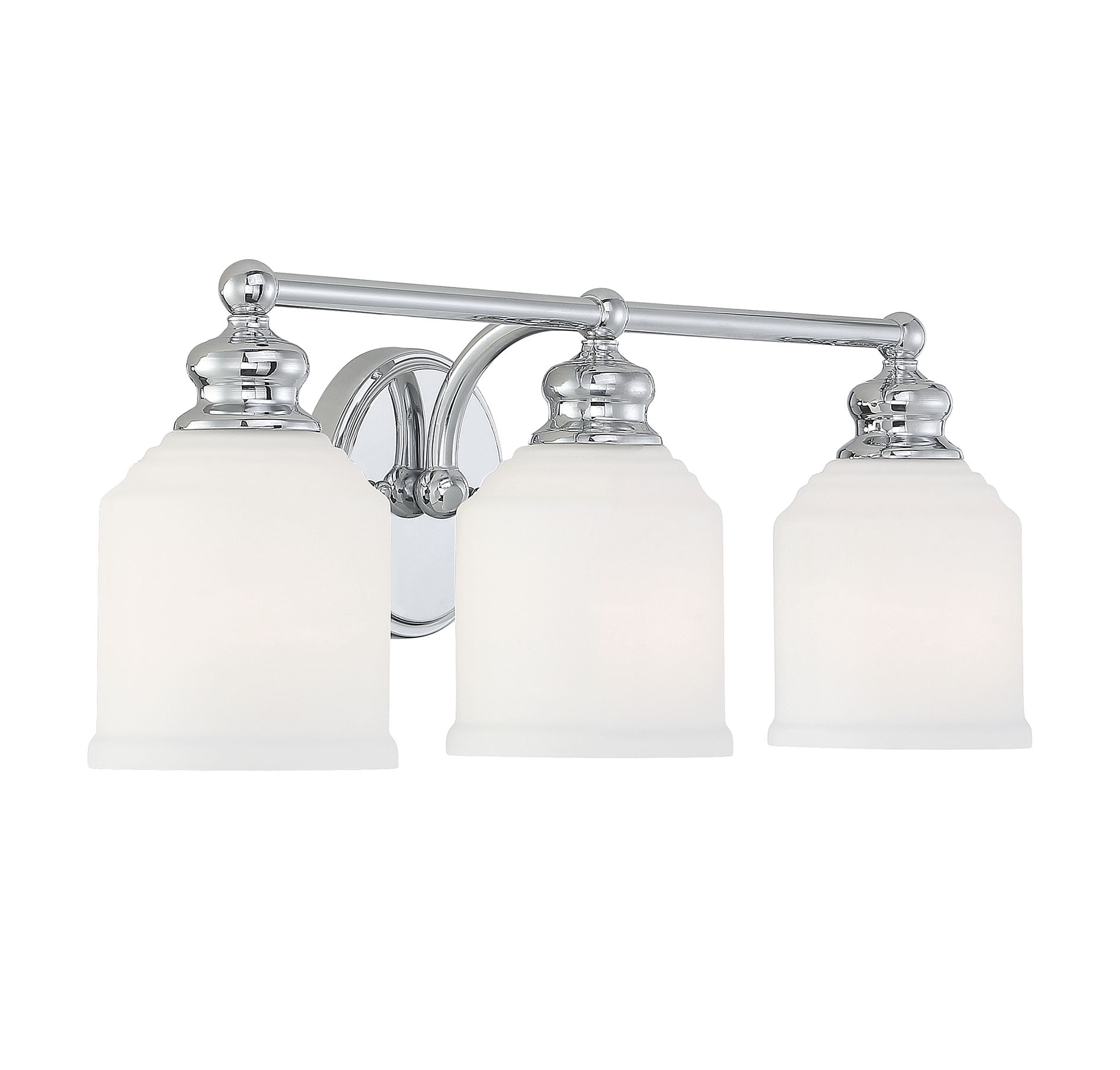 Melrose 3-Light Polished Chrome Vanity Fixture with White Glass Shades