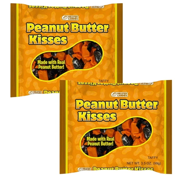 Melster Candies Peanut Butter Kisses 3.5Oz Individually Wrapped Fun Candy Bowl Stocking Stuffer Snack Birthday Party Favor Pack of 2