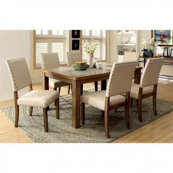 Melston Dining Table Plus 6 Side Chairs Set, Brown & Ivory
