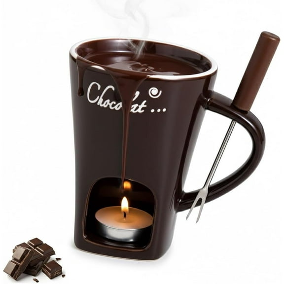 Melt N'dip Mug,Meltie Cup with Forks,Mini Ceramic Fondue Cup,Sweet Chocolate Melting Cups,Fondue Mug Set for Chocolate, Cheese, Candy, Caramel Apple, Smores, Queso, Date Night & Party Gifts