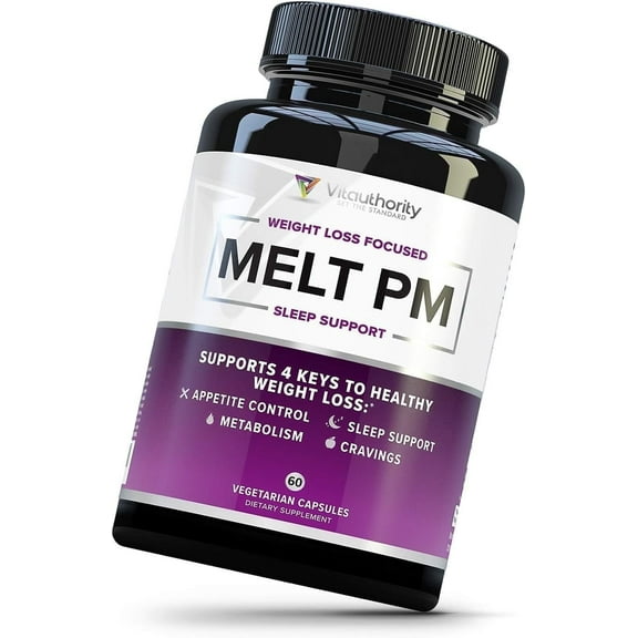 Vitauthority Weight Loss Focused MELT PM Nighttime Sleep Aid Dietary Supplement, 60 Capsules