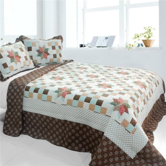 QTS-WBMZR-180-2-23 Melt the Snow - 3 Pieces Cotton Vermicelli-Quilted Printed Quilt Set Full & Queen Size - Multicolor