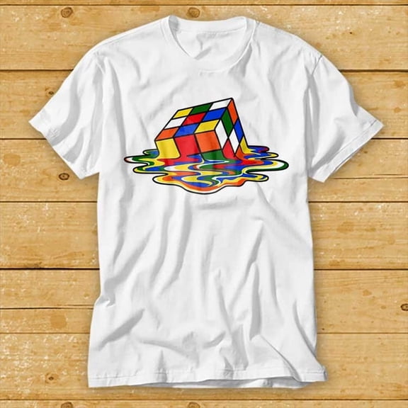 Melted Rubix Cube T Shirt Sheldon Cooper Funny Mens Best Gift Popular Tv Show Series Shirt Smart T-Shirt WHITE Unisex S-5XL Hot Trending Shirt, Vintage Birthday Gift