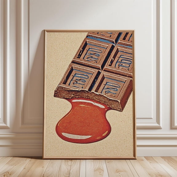 Melting Chocolate Bar Poster Retro Food Art in Warm Caramel Tones