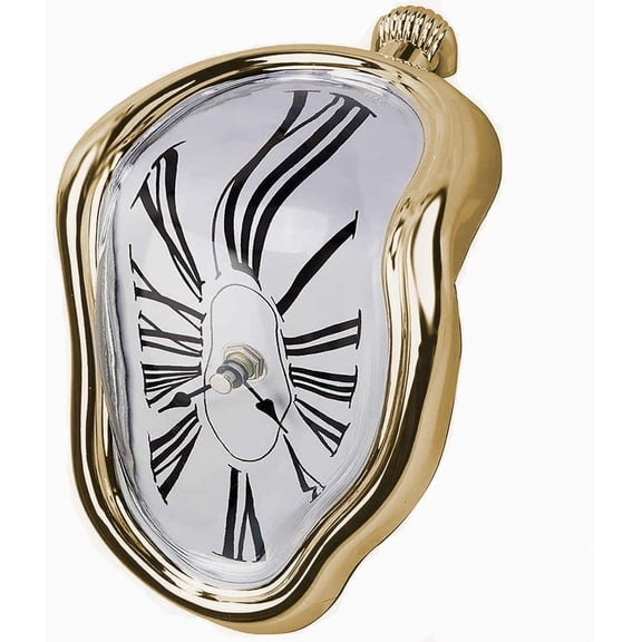 Melting Clock Dali Melted Clock Gift Decor Art Inspired Wall Clock Twisted Shelf Hanging Surrealist for Decorative Shop Office Home Desk Roman Gold…