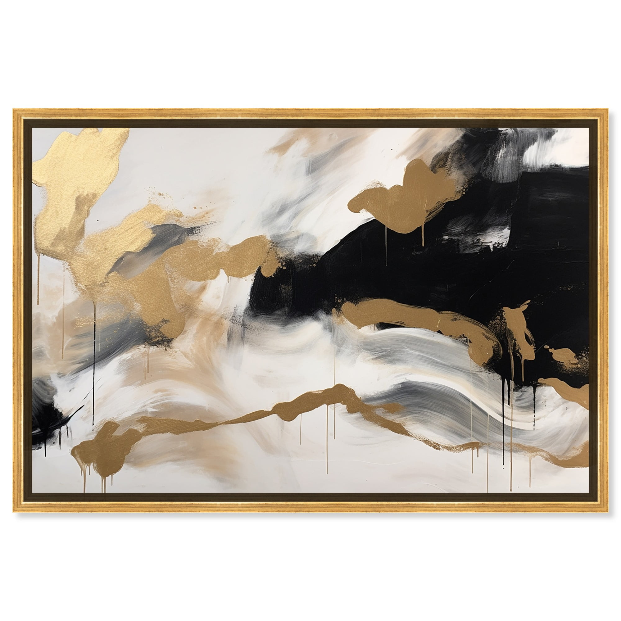 Gold Framed Black and White Abstract Canvas Wall Art, 24" x 16"