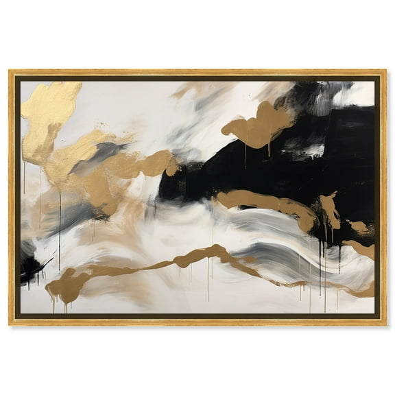 Melting Clouds With Gold Canvas Black White Abstract Wall Art by Art Remedy, Gold Frame, 54" x 36"