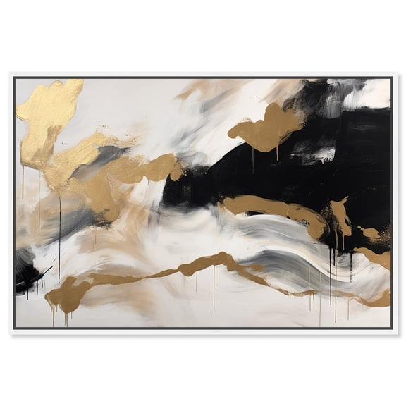 Melting Clouds With Gold Canvas Black White Abstract Wall Art by Art Remedy, White Frame, 45" x 30"