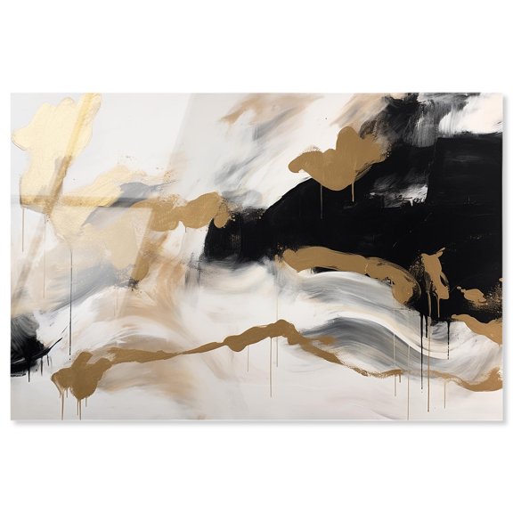 Melting Clouds with Gold High-Gloss Frameless Acrylic Glass Wall Art Abstract by Art Remedy, Ready to Hang, 15 x 10