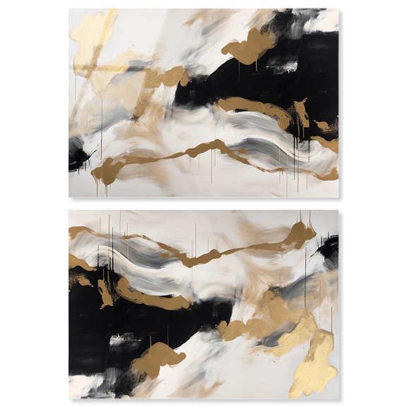 Melting Clouds with Gold Set High-Gloss Frameless Acrylic Glass Wall Art by Art Remedy, Ready to Hang, 15 x 10