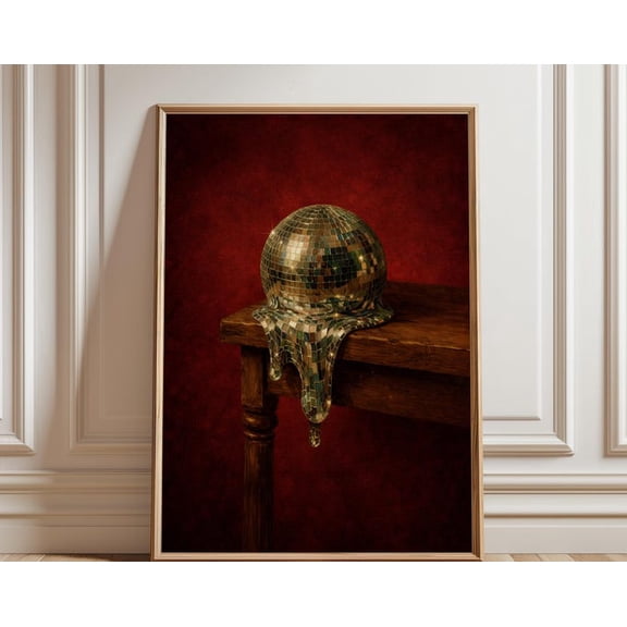 Melting Disco Ball Surreal Retro Glam Wall Art Print, Unframed Paper Poster 8x10in